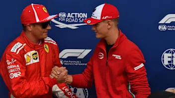 Mick Shcumacher presents the Pirelli Pole Position Award to Kimi Raikkonen, Ferrari at Formula One
