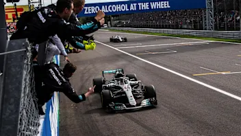 Lewis Hamilton, Mercedes AMG F1 W09 crosses the line at Formula One World Championship, Rd14,
