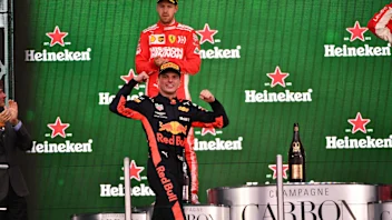 Race winner Max Verstappen, Red Bull Racing celebrates on the podium at Formula One World