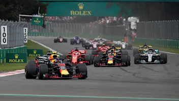 Max Verstappen, Red Bull Racing RB14 leads at the start of the race at Formula One World