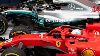 Sebastian Vettel, Ferrari SF71H and Lewis Hamilton, Mercedes-AMG F1 W09 EQ Power+ in parc ferme at