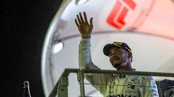 Race winner Lewis Hamilton, Mercedes AMG F1 celebrates on the podium at Formula One World