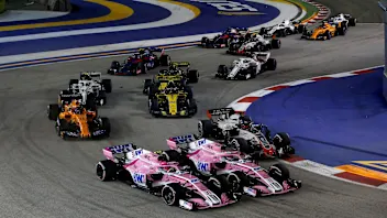 Esteban Ocon, Racing Point Force India VJM11 and Sergio Perez, Racing Point Force India VJM11