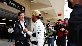 Lewis Hamilton, Mercedes AMG F1 and Toto Wolff, Mercedes AMG F1 Director of Motorsport celebrate
