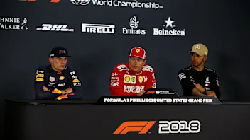 (L to R): Max Verstappen, Red Bull Racing, Kimi Raikkonen, Ferrari and Lewis Hamilton, Mercedes AMG
