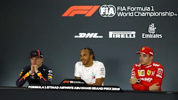 ABU DHABI, UNITED ARAB EMIRATES - DECEMBER 01: Race winner Lewis Hamilton of Great Britain and