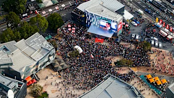 MELBOURNE GRAND PRIX CIRCUIT, AUSTRALIA - MARCH 13: Aerial view of the Federation Square event in