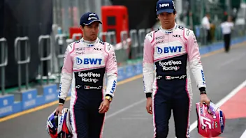 MELBOURNE GRAND PRIX CIRCUIT, AUSTRALIA - MARCH 13: Sergio Perez, Racing Point, and Lance Stroll,