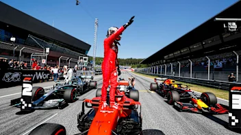 RED BULL RING, AUSTRIA - JUNE 29: Pole Sitter Charles Leclerc, Ferrari celebrates in Parc Ferme