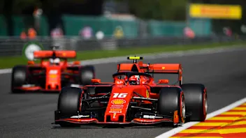 SPA-FRANCORCHAMPS, BELGIUM - AUGUST 31: Charles Leclerc, Ferrari SF90, and Sebastian Vettel,