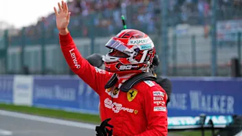 SPA-FRANCORCHAMPS, BELGIUM - AUGUST 31: Charles Leclerc, Ferrari, celebrates pole position on the