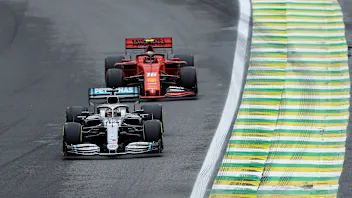 SAO PAULO, BRAZIL - NOVEMBER 15: Lewis Hamilton of Great Britain driving the (44) Mercedes AMG