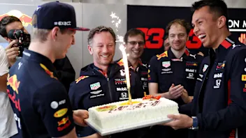 SAO PAULO, BRAZIL - NOVEMBER 16: Red Bull Racing Team Principal Christian Horner is presented with