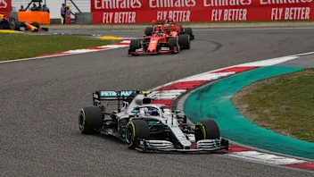 SHANGHAI INTERNATIONAL CIRCUIT, CHINA - FEBRUARY 14: Valtteri Bottas, Mercedes AMG W10, leads