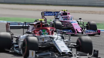 HOCKENHEIMRING, GERMANY - JULY 26: Antonio Giovinazzi, Alfa Romeo Racing C38, leads Lance Stroll,