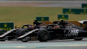 HOCKENHEIMRING, GERMANY - JULY 28: Kevin Magnussen, Haas VF-19 and Romain Grosjean, Haas VF-19