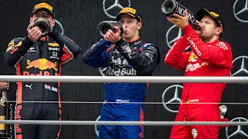HOCKENHEIMRING, GERMANY - JULY 28: Race winner Max Verstappen, Red Bull Racing, Daniil Kvyat, Toro