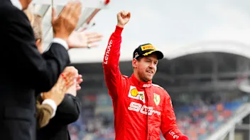 HOCKENHEIMRING, GERMANY - JULY 28: Sebastian Vettel, Ferrari, 2nd position, on the podium during