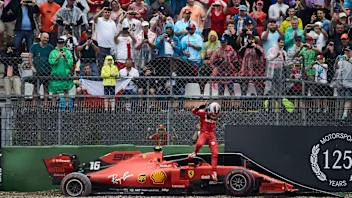 HOCKENHEIMRING, GERMANY - JULY 28: Charles Leclerc, Ferrari, climbs out of his damaged car during