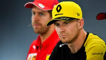 HOCKENHEIMRING, GERMANY - JULY 25: Nico Hulkenberg, Renault F1 Team and Sebastian Vettel, Ferrari