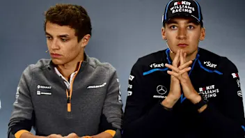 SILVERSTONE, UNITED KINGDOM - JULY 11: Lando Norris, McLaren and George Russell, Williams Racing in