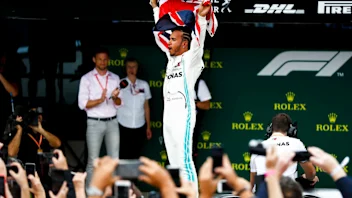 SILVERSTONE, UNITED KINGDOM - JULY 14: Race Winner Lewis Hamilton, Mercedes AMG F1 celebrates in