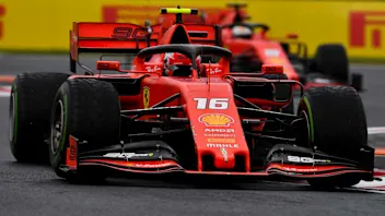 HUNGARORING, HUNGARY - AUGUST 02: Charles Leclerc, Ferrari SF90, leads Sebastian Vettel, Ferrari