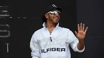 HUNGARORING, HUNGARY - AUGUST 03: Lewis Hamilton, Mercedes AMG F1, on stage during the Hungarian GP