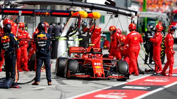HUNGARORING, HUNGARY - AUGUST 04: Charles Leclerc, Ferrari SF90, leaves his pit box after a stop