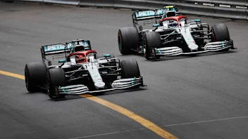 MONTE CARLO, MONACO - MAY 26: Lewis Hamilton, Mercedes AMG F1 W10, leads Valtteri Bottas, Mercedes