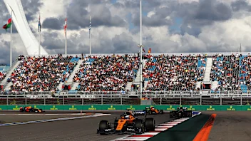 SOCHI, RUSSIA - SEPTEMBER 29: Carlos Sainz of Spain driving the (55) McLaren F1 Team MCL34 Renault