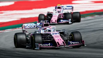 CIRCUIT DE BARCELONA-CATALUNYA, SPAIN - MAY 12: Sergio Perez, Racing Point RP19, leads Lance