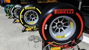 CIRCUIT DE BARCELONA-CATALUNYA, SPAIN - MAY 09: Pirelli tyres outside Prellii motorhome during the