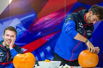 AUSTIN, TEXAS - OCTOBER 31: Daniil Kvyat of Scuderia Toro Rosso and Russia and Pierre Gasly of