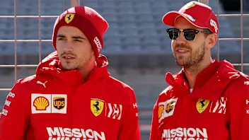 AUSTIN, TEXAS - OCTOBER 31: Charles Leclerc of Monaco and Ferrari and Sebastian Vettel of Germany