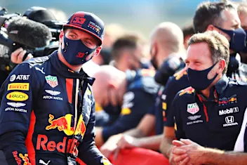 NORTHAMPTON, ENGLAND - AUGUST 09: Race winner Max Verstappen of Netherlands and Red Bull Racing