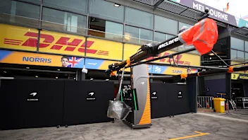 MELBOURNE, AUSTRALIA - MARCH 13: An empty McLaren garage is pictured before practice for the F1