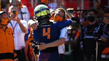 SPIELBERG, AUSTRIA - JULY 05: Third placed Lando Norris of Great Britain and McLaren F1 celebrates
