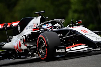 SPA, BELGIUM - AUGUST 28: Romain Grosjean of France driving the (8) Haas F1 Team VF-20 Ferrari on