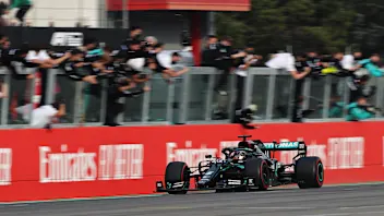 IMOLA, ITALY - NOVEMBER 01: Race winner Lewis Hamilton of Great Britain driving the (44) Mercedes
