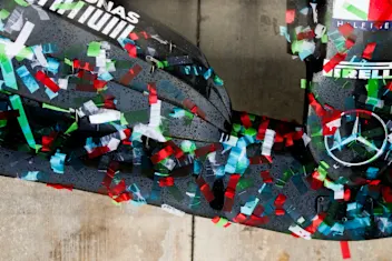 IMOLA, ITALY - NOVEMBER 01: The car of Lewis Hamilton of Mercedes and Great Britain covered in