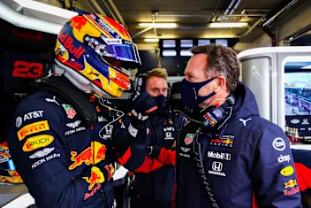 NUERBURG, GERMANY - OCTOBER 10: Alexander Albon of Thailand and Red Bull Racing and Red Bull Racing