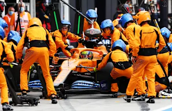 BUDAPEST, HUNGARY - JULY 19: Lando Norris of Great Britain driving the (4) McLaren F1 Team MCL35