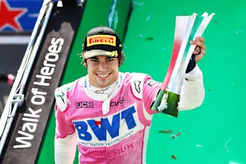 MONZA, ITALY - SEPTEMBER 06: Third placed Lance Stroll of Canada and Racing Point celebrates on the