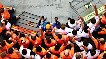 MONZA, ITALY - SEPTEMBER 06: Second placed Carlos Sainz of Spain and McLaren F1 celebrates with