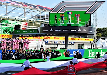 MONZA, ITALY - SEPTEMBER 06: Race winner Pierre Gasly of France and Scuderia AlphaTauri, second
