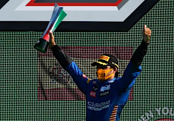 MONZA, ITALY - SEPTEMBER 06: Second placed Carlos Sainz of Spain and McLaren F1 celebrates on the