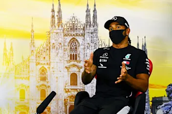 MONZA, ITALY - SEPTEMBER 03: Lewis Hamilton of Great Britain and Mercedes GP talks in the Drivers