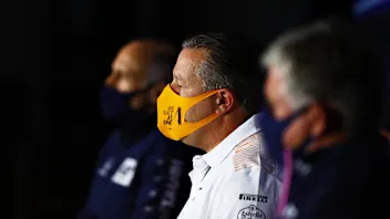 PORTIMAO, PORTUGAL - OCTOBER 23: McLaren Chief Executive Officer Zak Brown talks in the Team