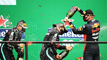 PORTIMAO, PORTUGAL - OCTOBER 25: Race winner Lewis Hamilton of Great Britain and Mercedes GP